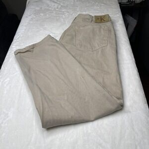 Calvin Klein Jeans Mens 38X32‎ Beige Denim Flat Front Easy Fit Zip Fly.